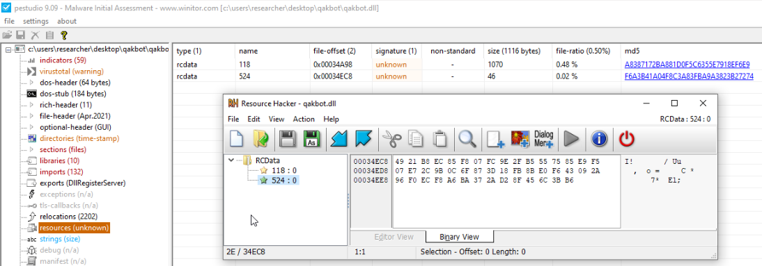 Qakbot resouces storing the malware configuration