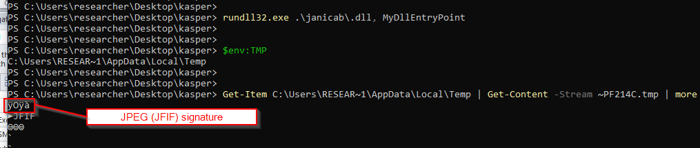 .dll stores a screenshot as a JFIF image in a NTFS alternate data stream of %TMP%